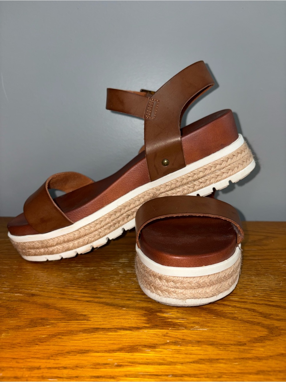 MIA Women's Brown Leather Platform Espadrille Strap Sandals Size 8.5